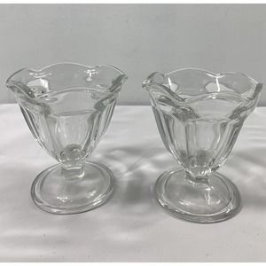 2 Vintage Anchor‎ Hocking Clear Glass Ice Cream Dishes Bowls